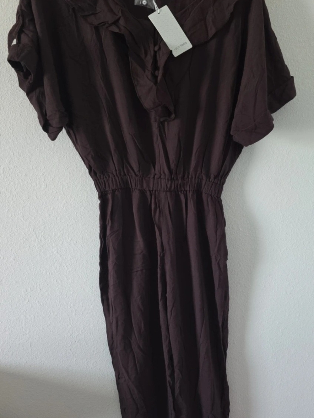 Lucy Paris Dark Brown Jumpsuit with Ruffle Neck